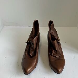 JBloom Vintage Ultra soft mixed textured leather buckle fold over heeled booties